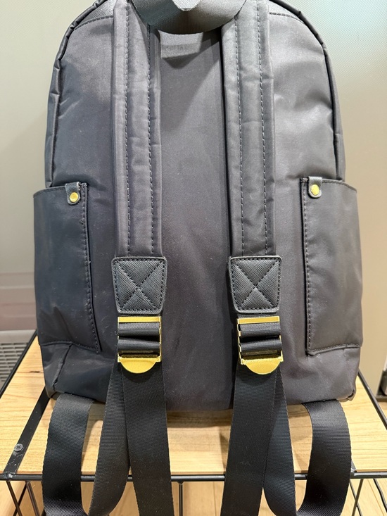 Adrienne Vittadini Black Nylon Backpack Gold Hardware Travel Laptop Bag